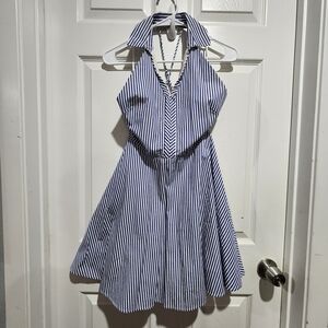 Dress Forum Navy and White Striped Backless Dress
